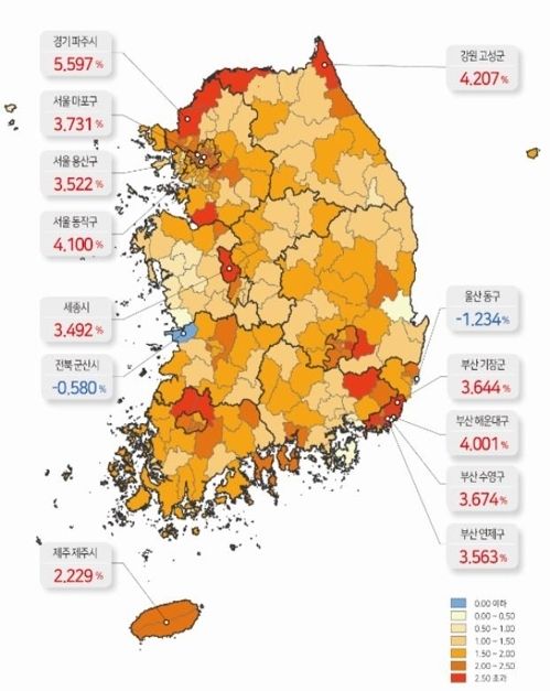 <strong>시군구별 지가변동률 색인도</strong>