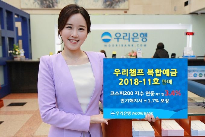 우리은행은 8일까지 코스피200 지수 변동에 따라 최고 연 3.4% 금리를 제공하는 주가지수연동예금 ‘우리챔프 복합예금 2018-11호’를 판매한다고 2일 밝혔다.