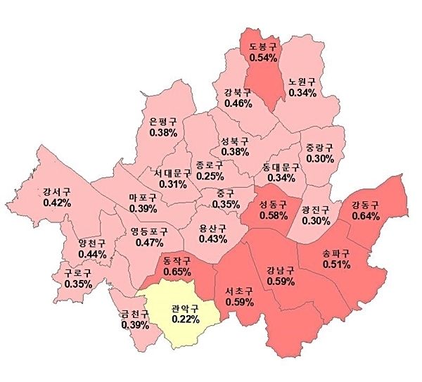 8월 넷째 주 서울 아파트 매매가격 상승률