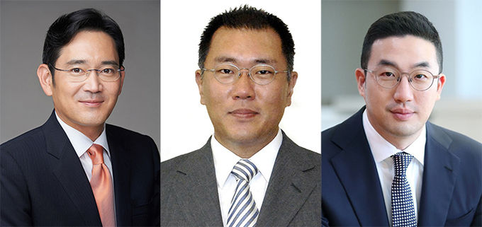 (왼쪽부터) 이재용 삼성전자 부회장, 정의선 현대자동차그룹 수석부회장, 구광모 LG그룹 회장. 사진=각 사