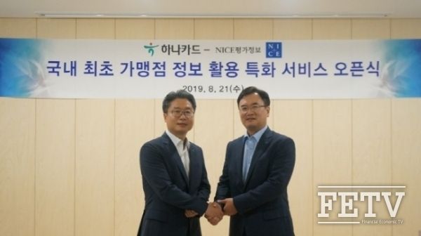 (왼쪽부터) 하나카드 정성민 디지털사업본부장, NICE평가정보 김종윤 CB사업2본부장 (사진=하나카드)