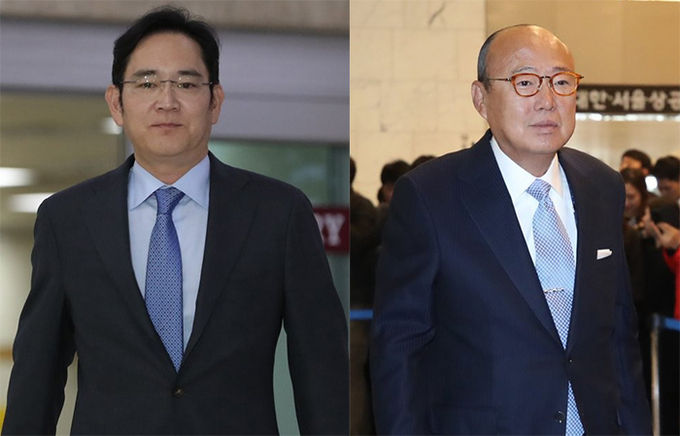 이재용(왼쪽) 삼성전자 부회장, 김승연 한화그룹 회장. 사진=연합뉴스