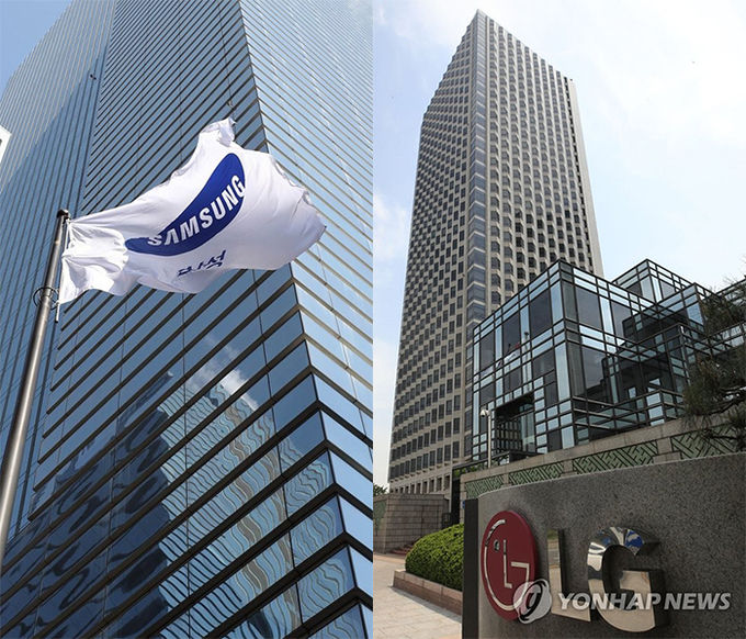 서울 서초구 삼성전자 서초사옥(왼쪽)과 여의도 LG 트윈타워. 사진=연합뉴스