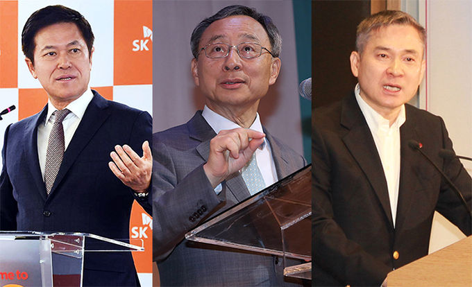  (왼쪽부터) 박정호 SK텔레콤 사장, 황창규 KT 회장, 하현회 LG유플러스 부회장. 사진=각 사