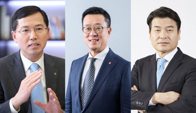 (왼쪽부터) 임영진 신한카드 사장, 정문국 오렌지라이프 사장, 이성용 신한금융 미래전략연구소장. 사진=신한금융지주