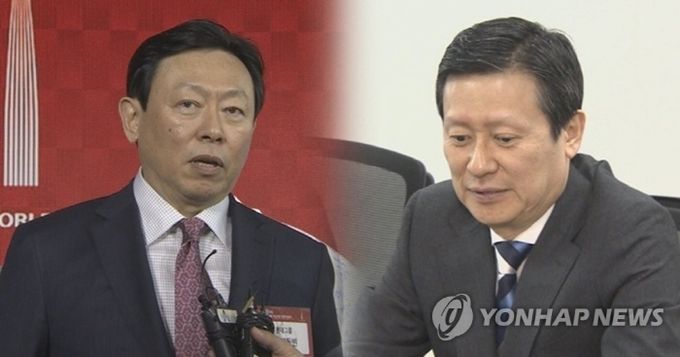 신동빈(왼쪽) 롯데그룹 회장과 신동주 전 일본 롯데홀딩스 부회장. 사진=연합뉴스
