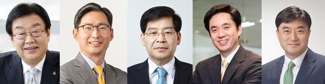 왼쪽부터 김정남 DB손해보험 부회장, 민기식 푸르덴셜생명 사장, 김영만 DB생명 사장, 이학상 교보라이프플래닛생명 사장, 오준석 BNP파리바카디프생명 사장.