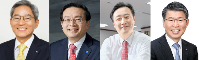사진 왼쪽부터 윤종규 KB금융지주 회장, 손태승 우리금융지주 회장, 김남구 한국금융지주 부회장, 은성수 금융위원장