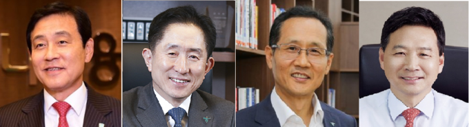 왼쪽부터 김정태 하나금융지주 회장, 이진국 하나금융지주 부회장 겸 하나금융투자 사장, 지성규 하나은행장, 윤규선 하나캐피탈 사장