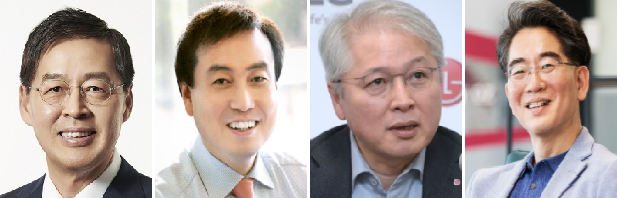 (왼쪽부터) 신학철 LG화학 부회장, 차석용 LG생활건강 부회장, 권봉석 LG전자 사장, 정호영 LGD 사장