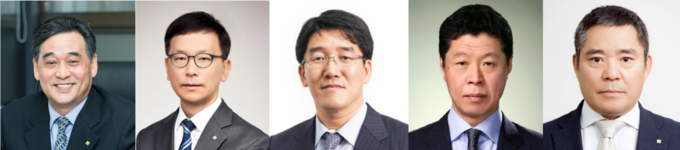 (왼쪽부터) 김기홍 JB금융 회장, 서한국 전북은행장 내정자, 박춘원 JB우리캐피탈 대표 내정자, 신창무 프놈펜상업은행(PPCB)행장, 백종일 JB자산운용 대표. 