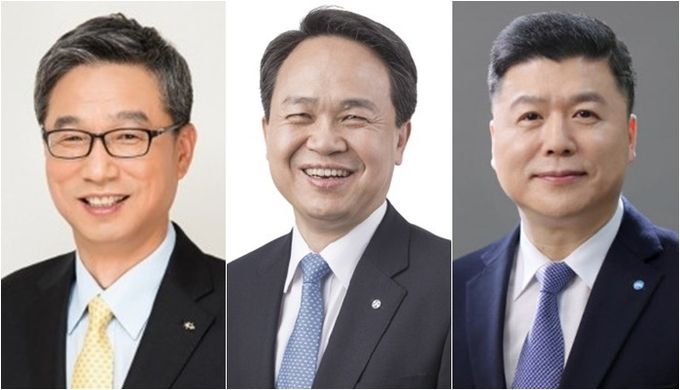 왼쪽부터 허인 국민은행장, 진옥동 신한은행장, 권광석 우리은행장. 이들 모두 연임에 성공했다.
