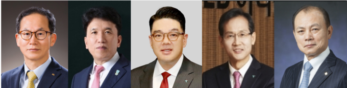 (왼쪽부터) 양종희 KB금융 부회장, 함영주 하나금융 부회장, 이은형 하나금융 부회장, 지성규 하나금융 부회장 , 임용택 JB금융 부회장.