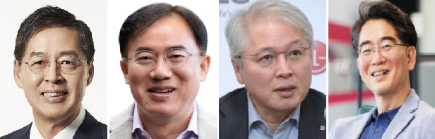 (왼쪽부터) 신학철 LG화학 부회장, 정철동 LG이노텍 사장, 권봉석 LG전자 사장, 정호영 LGD 사장