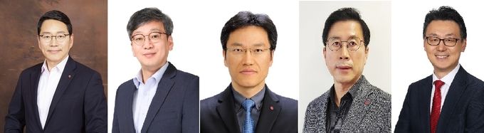(왼쪽부터) 조주완 사장, 이삼수 부사장, 김병훈 부사장, 장익환 부사장, 은석현 부사장 순