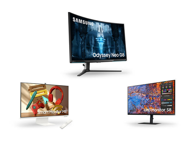 CES 2022에서 선보일 신제품 모니터인 오디쎄이 네오 G8, 스마트 모니터 M8, UHD 모니터 S8(사진=삼성전자)