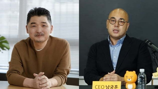 (왼쪽부터) 김범수 카카오 의장, 남궁훈 카카오 대표이사(내정)