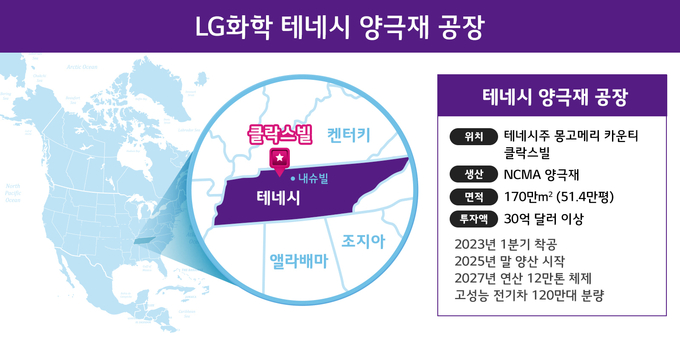 LG화학 테네시 양극재 공장 위치 및 주요 현황(그래픽=LG화학)