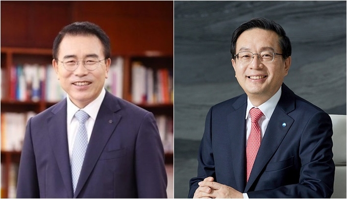 조용병(왼쪽) 신한금융지주 회장과 손태승 우리금융지주 회장. 