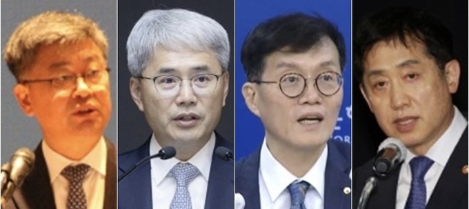 (왼쪽부터) 허창언 보험개발원장, 윤희성 수출입은행장, 이창용 한국은행 총재, 김주현 금융위원장. 