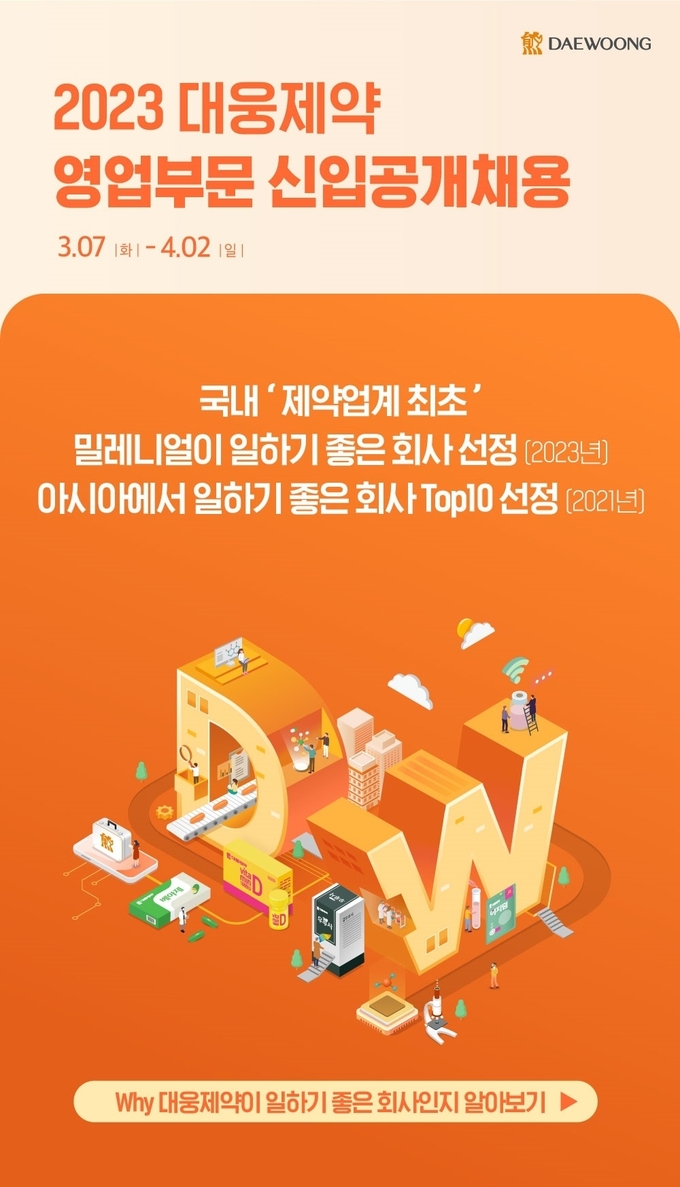 대웅제약 2023년 상반기 영엉부문 신입사원 채용 포스터