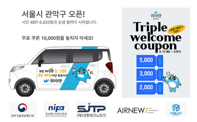  배달비 무료 시대 선언, 휘파람 무료 10,000원 할인 쿠폰 이벤트 실시/사진=에어뉴 제공