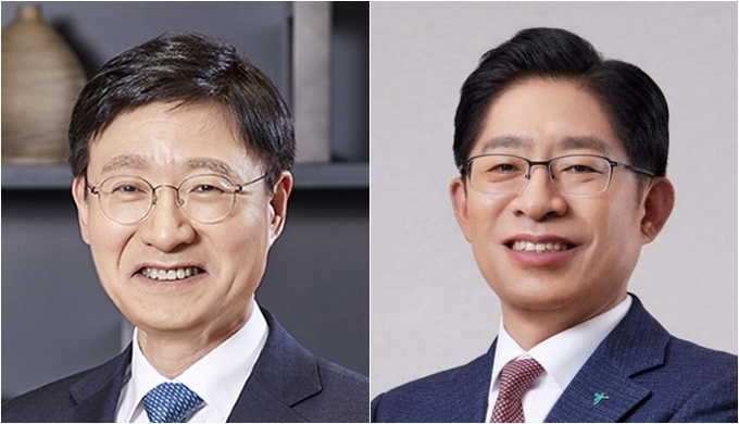 이승열(왼쪽) 하나은행장과 강성묵 하나증권 사장(하나금융지주 부회장 겸직). 