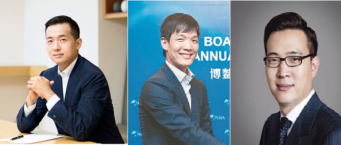 (왼쪽부터) 한화 김동관 부회장, 김동원 한화생명 사장, 김동선 한화갤러리아 부사장(사진=한화)