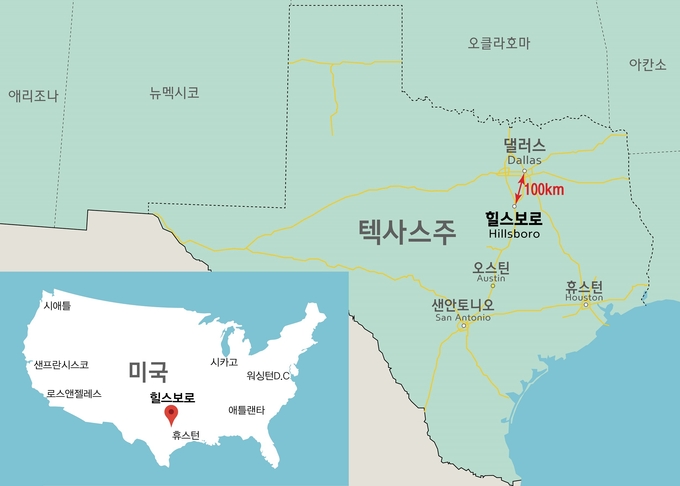 미국 힐스브로 태양광발전소 위치 그래픽(제공=현대엔지니어링)