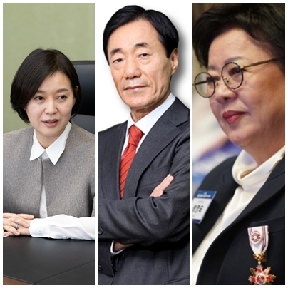  왼쪽부터 이주현 한미약품그룹 부회장, 신동국 한양정밀 회장, 송영숙 한미약품그룹 회장.