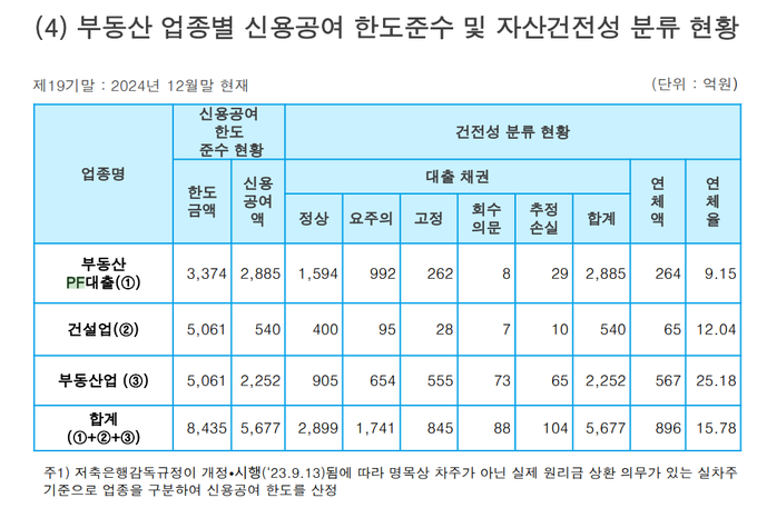 부동산 업종별 신용공여 한도 준수 및 자산건전성 분류 현황