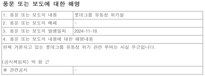 롯데지주 해명 공시 [사진 롯데지주 공시]